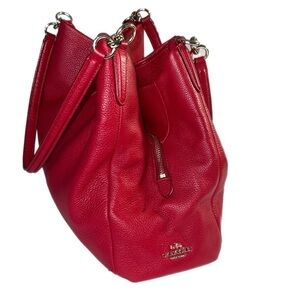 COACH Madison Phoebe Tumbled Red Leather Red Lining 3 Section Shoulder Bag